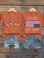 Women's V-neck Retro 86 47 We Are Not Ok Print T-Shirt