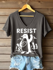 Women's Penguins Resist Printed V Neck T-shirt