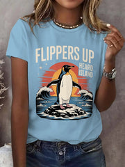 Women's Flippers Up Heard Island Penguin Resist Printed Short-Sleeved T-Shirt