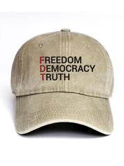 Unisex Distressed Washed Cotton FDT “Freedom Democracy Truth” Hat