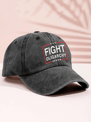 Unisex Distressed Washed Cotton Fight Oligarchy Print Hat