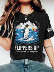 Retro Flippers Up I Stand With The Penguins Resist Tariffs Print T-Shirt