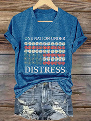 Women's V-neck Retro One Nation Under Distress Print T-Shirt