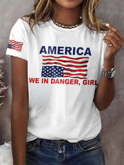 Retro America We Are In Danger Girl Print T-Shirt