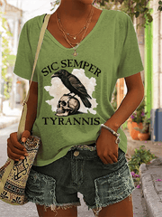 Women's Sic Semper Tyrannis Printed V-Neck T-Shirt