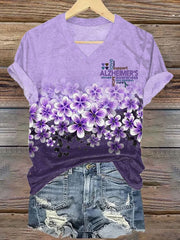 Women'S Alzheimer's Disease Awareness Floral Printed Casual T-Shirt