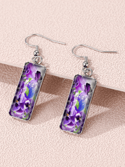 Purple Square Pansy Design Earrings