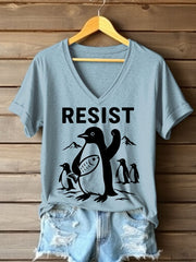Women's Penguins Resist Printed V Neck T-shirt