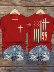 Women's Retro 8647 Printed Short Sleeve T-Shirt