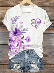 Women'S Alzheimer's Disease Awareness Floral Printed Casual T-Shirt