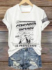 V-Neck Retro Censored History Is Propaganda Book Bans Are Fascist Protect Libraries Read Print T-Shirt