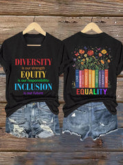 V-neck Retro Diversity Is Our Strength Equity Is Our Responsibility Inclusion Is Our Future Print T-Shirt