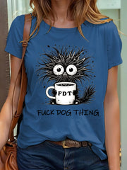 Women's Retro Fuck Dog Thing Printed Short-Sleeved T-Shirt