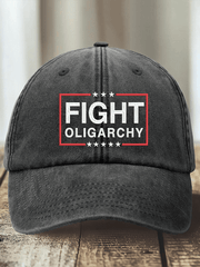 Unisex Distressed Washed Cotton Fight Oligarchy Print Hat