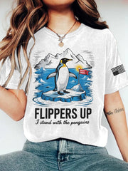 Retro Flippers Up I Stand With The Penguins Resist Tariffs Print T-Shirt