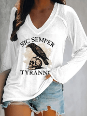 Women's Sic Semper Tyrannis Print V-Neck T-Shirt