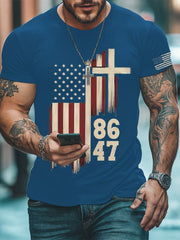 Men's Retro 8647 Print Casual Round Neck T-Shirt