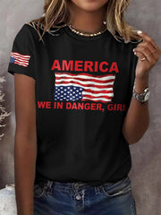 Retro America We Are In Danger Girl Print T-Shirt