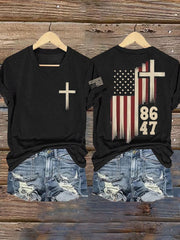 Women's Retro 8647 Printed Short Sleeve T-Shirt