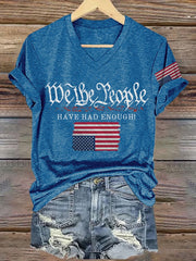 V-Neck Retro We The People Have Had Enough Print T-Shirt