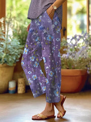 Women's Retro Floral Design Loose Pocket Patchwork Casual Pants