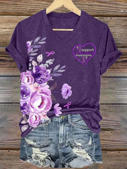 Women'S Alzheimer's Disease Awareness Floral Printed Casual T-Shirt