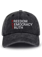 Unisex Distressed Washed Cotton FDT “Freedom Democracy Truth” Hat