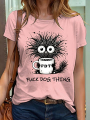 Women's Retro Fuck Dog Thing Printed Short-Sleeved T-Shirt