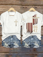 Women's Retro 8647 Printed Short Sleeve T-Shirt