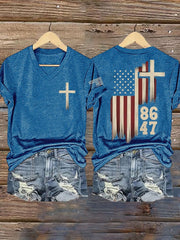 Women's Retro 8647 Printed Short Sleeve T-Shirt