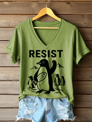 Women's Penguins Resist Printed V Neck T-shirt