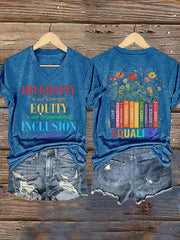 V-neck Retro Diversity Is Our Strength Equity Is Our Responsibility Inclusion Is Our Future Print T-Shirt