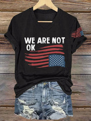 V-neck Retro We Are Not Ok Print T-Shirt