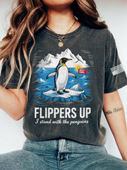 Retro Flippers Up I Stand With The Penguins Resist Tariffs Print T-Shirt