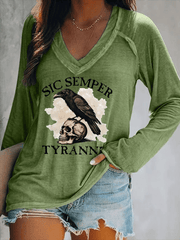 Women's Sic Semper Tyrannis Print V-Neck T-Shirt