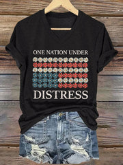 Women's V-neck Retro One Nation Under Distress Print T-Shirt
