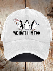 Unisex Penguin Boycott Tariffs We Hate Him Too Print Baseball Cap