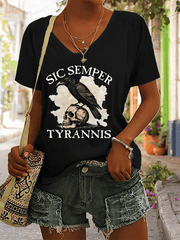Women's Sic Semper Tyrannis Printed V-Neck T-Shirt