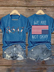 Women's V-neck Retro 86 47 We Are Not Ok Print T-Shirt