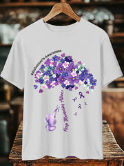 Women's Alzheimer's Awareness Keep Memories Aliver Floral Printed Short Sleeve T-Shirt