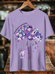 Women's Alzheimer's Awareness Keep Memories Aliver Floral Printed Short Sleeve T-Shirt