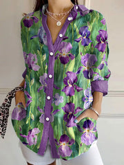 Women's Alzheimer's Awareness Purple Floral Iris Printed Shirt