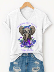 Women's I Wear Purple for My Mom And Pop Alzheimer's Awareness Support V-Neck Tee