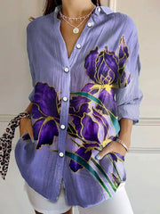 Women's Alzheimer's Awareness Purple Floral Iris Printed Shirt