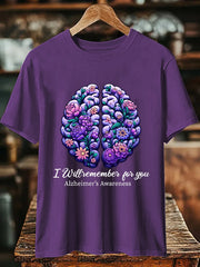 Women's Alzheimer's Awareness I Will Remember For You Floral Printed Short Sleeve T-Shirt