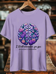 Women's Alzheimer's Awareness I Will Remember For You Floral Printed Short Sleeve T-Shirt
