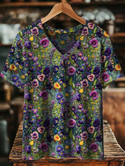 Women's Alzheimer's Awareness Floral Printed Short Sleeve T-Shirt