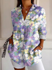 Women's Casual Purple Floral Printed Casual Long Sleeve Shirt