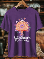 Women's Alzheimer's Awareness Floral Printed Short Sleeve T-Shirt