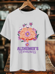 Women's Alzheimer's Awareness Floral Printed Short Sleeve T-Shirt